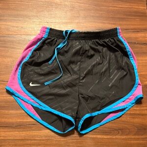 Nike Women's Black Shorts with Pink and Blue Accents